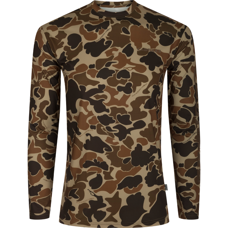 Youth Performance Crew L/S: A lightweight, long sleeved shirt with a camouflage pattern. Built-in cooling, moisture-wicking, and quick-drying fabric for exceptional functionality. UPF 50 for ultimate sun protection.