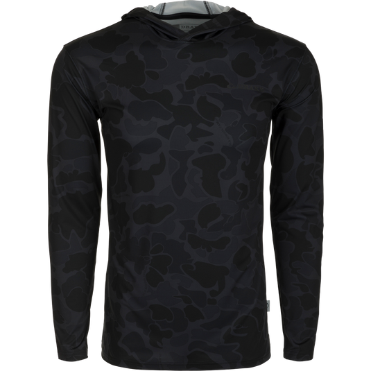 Youth Long Sleeve Performance Hoodie - A lightweight hoodie with Old School Camo pattern. Features Built-In Cooling, UPF 50, Moisture Wicking, Breathable Stretch, and quick drying. Perfect for outdoor activities.