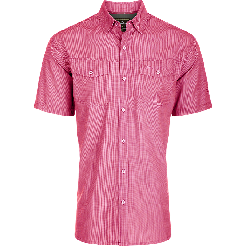 Traveler's Check Shirt S/S: Lightweight, breathable shirt with Four Way Stretch for comfort. Split tail hem, hidden button-down collar, and two chest pockets. Ideal for the man on the go.