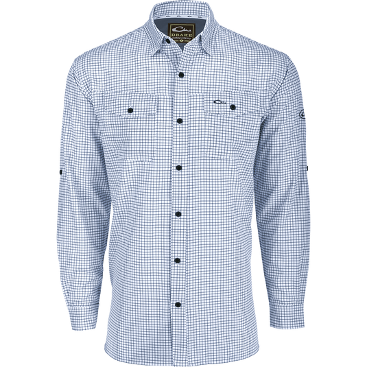 Traveler's Mini Grid Long Sleeve Shirt: Four Way Stretch, lightweight, breathable fabric for ultimate comfort and freedom of movement. Perfect for the man on the go.