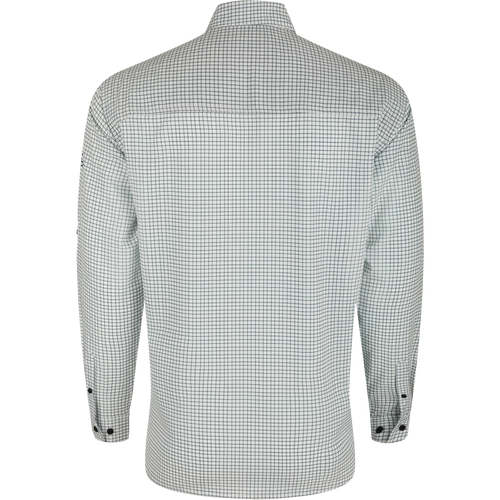 A lightweight, wrinkle-resistant Traveler's Mini Grid Long Sleeve shirt with Four Way Stretch and split tail hem. Ideal for the man on the go.