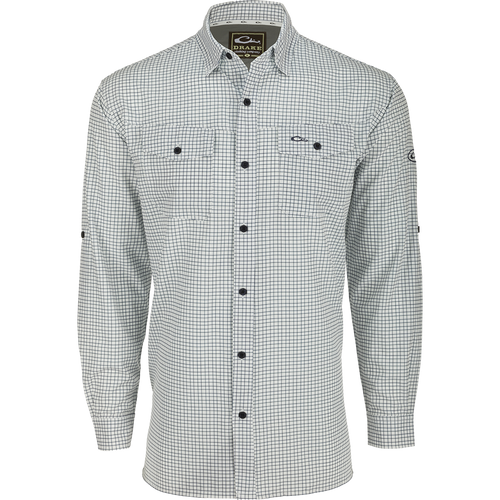 Traveler's Mini Grid Long Sleeve Shirt: Lightweight, breathable fabric with Four Way Stretch for comfort. Split tail hem. Ideal for the man on the go.