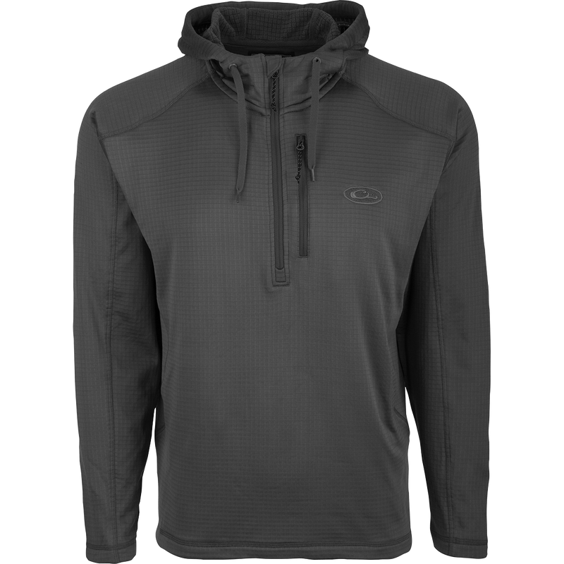 MST Breathelite Quarter Zip Hoodie: Ultralight insulation and moisture management in a stylish hoodie design. Four-way stretch polyester micro-fleece with soft hood for added warmth. Raglan sleeves for improved range of motion. Vertical zippered chest pocket.