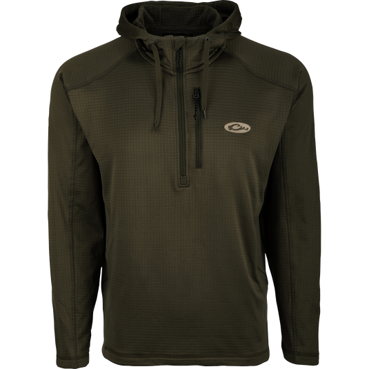 MST Breathelite Quarter Zip Hoodie: Ultralight insulation and moisture management in a stylish hoodie design. Four-way stretch polyester micro-fleece with soft hood for added warmth. Raglan sleeves for improved range of motion. Vertical zippered chest pocket.