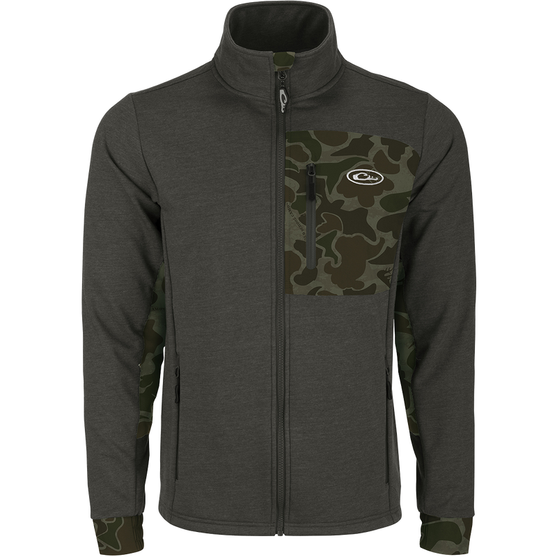 Hybrid Windproof Jacket: Mid-weight, windproof jacket with two-tone design and functional left chest pocket. Perfect for cool fall days and nights.