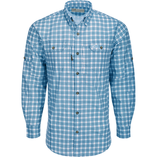 A high-performance Hunter Creek Check Plaid Shirt with hidden buttons, vented back, and multiple pockets for convenience and style.