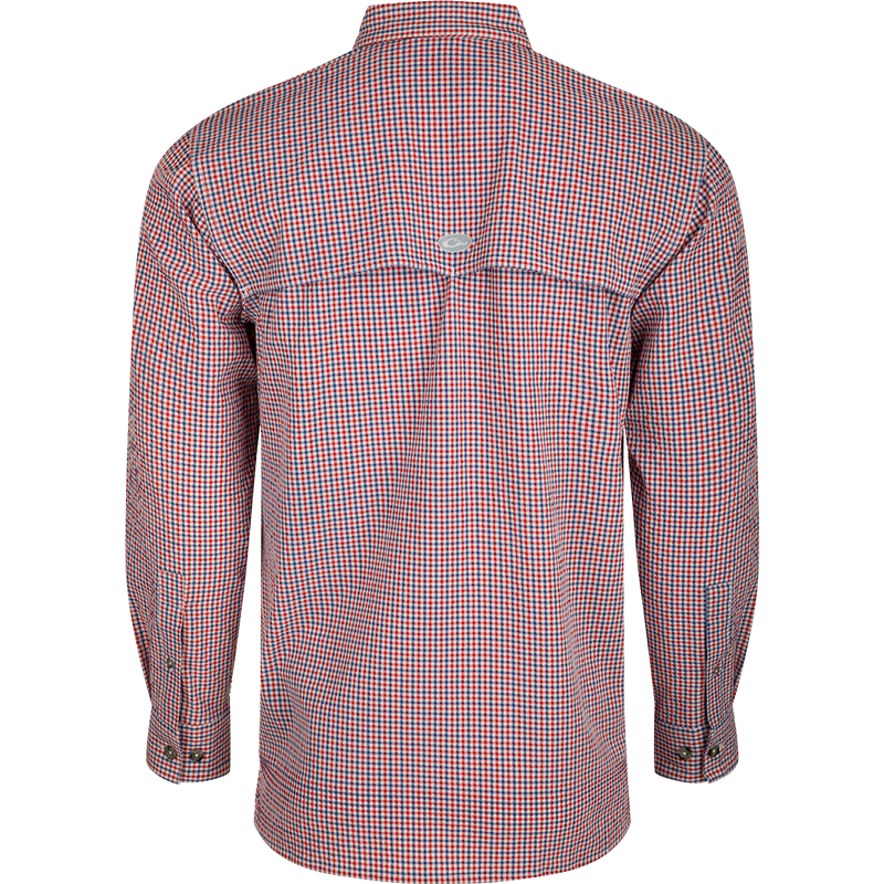 Classic Seersucker Grid Check Shirt L/S: A soft, featherweight shirt with a hidden button-down collar, zippered chest pocket, and vented cape back.