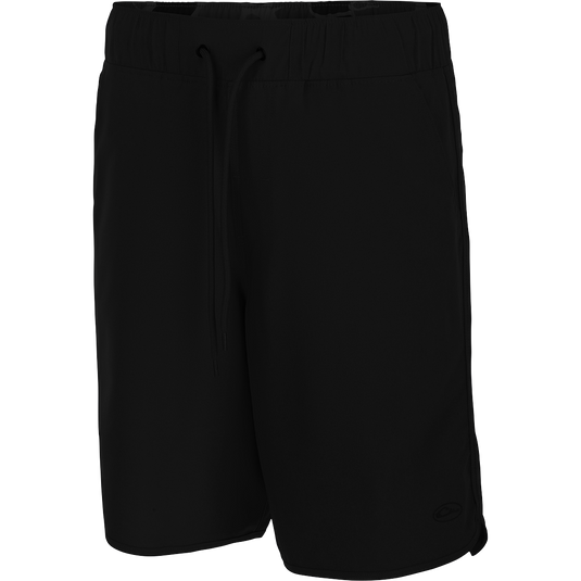 Commando Lined Volley Short 9" - Black shorts with drawstring, quick-drying fabric, 4-way stretch, and adjustable waistband.