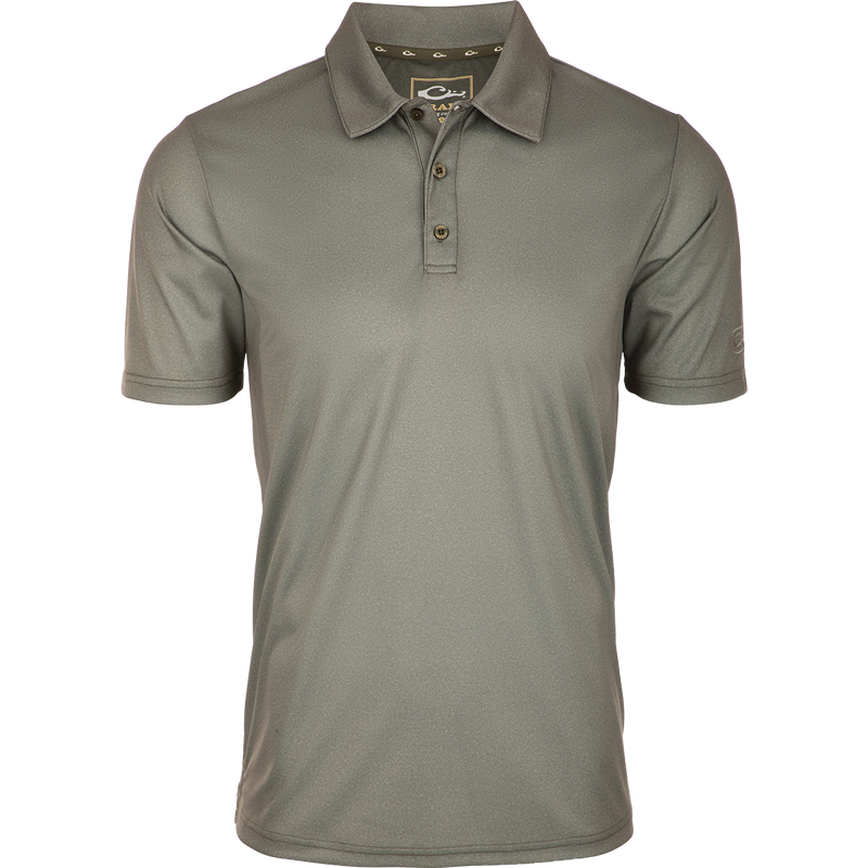 Heather Polo S/S: Timeless silhouette with textured fabric, open sleeves, and split hem. Moisture-wicking, quick-drying, and UPF sun protection.