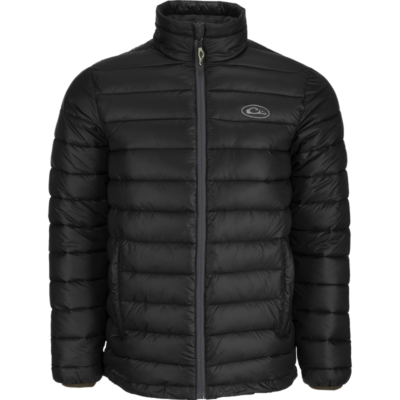 Solid Double-Down Jacket with synthetic down insulation, YKK zippered pockets, and elastic banded collar and cuffs. Stay warm and stylish in cold weather.