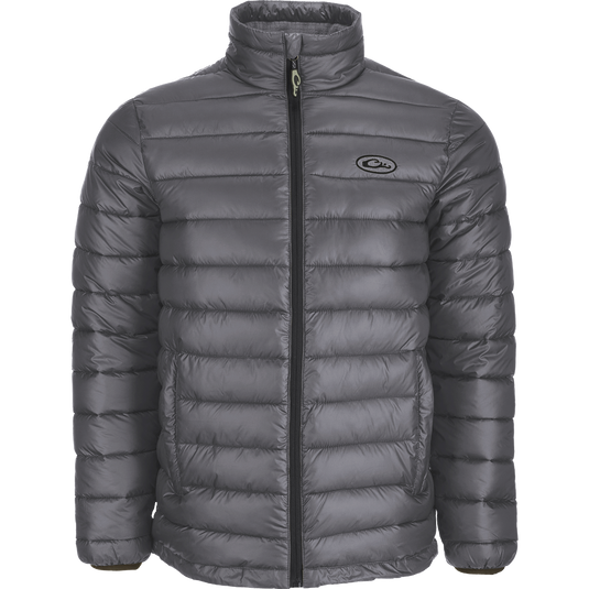 Solid Double-Down Jacket: A puffy midweight jacket with synthetic down insulation, YKK zippered pockets, and elastic banded collar and cuffs. Stay warm and stylish in cold weather.