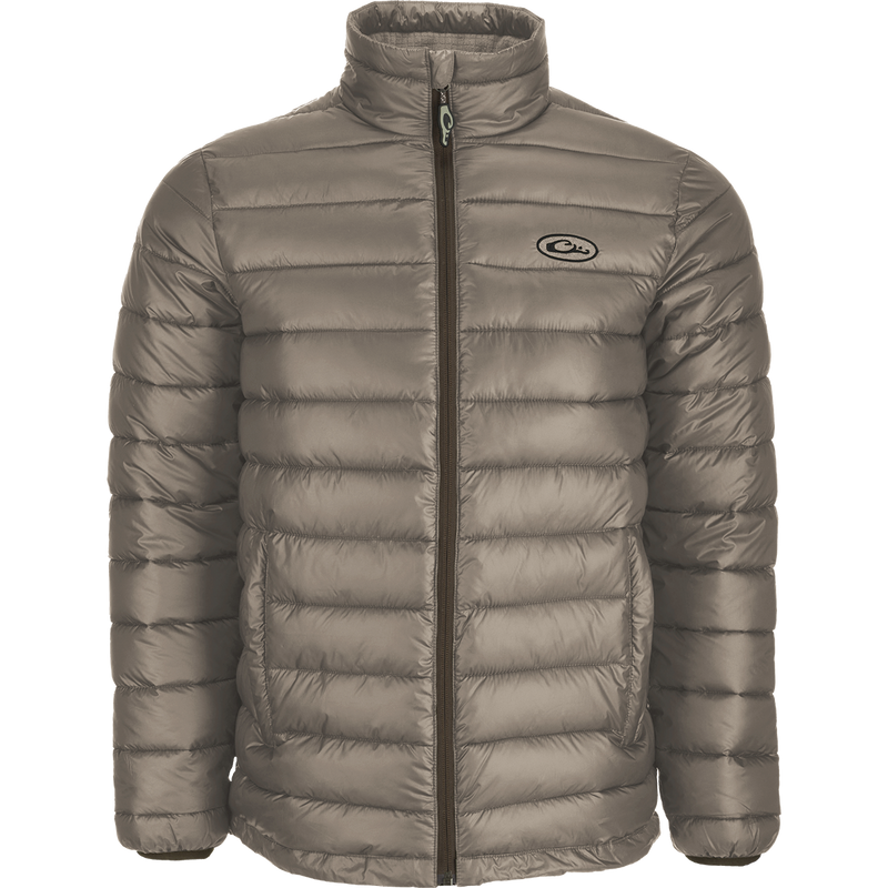 Solid Double-Down Jacket: A midweight, insulated jacket with YKK zippered pockets, elastic cuffs, and a drawcord waist for a snug fit. Stay warm and stylish in cold weather.
