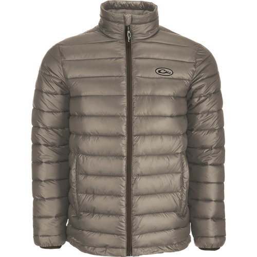 Solid Double-Down Jacket: A midweight, insulated jacket with YKK zippered pockets, elastic cuffs, and a drawcord waist for a snug fit. Stay warm and stylish in cold weather.