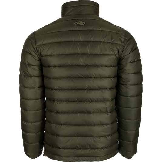 Solid Double-Down Jacket with synthetic down insulation, YKK zippered pockets, elastic cuffs, and drawcord waist. Stay warm and stylish!