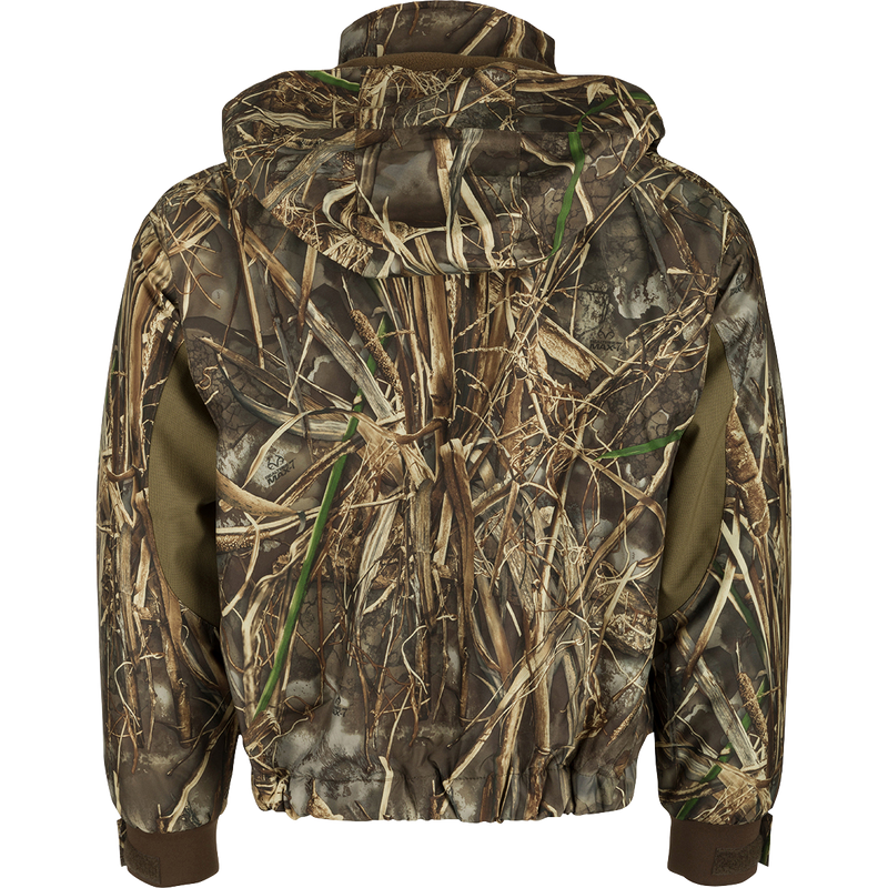 Refuge 3.0 Waterfowler's Wading Jacket: A durable, waterproof camouflage jacket designed for hunters. Features multiple pockets and adjustable cuffs.
