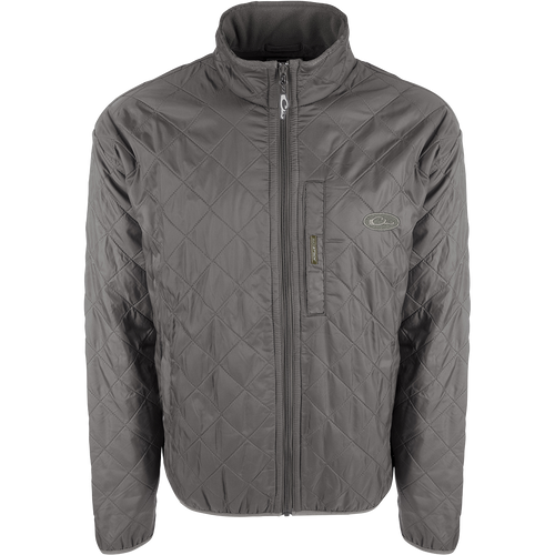A Delta Fleece-Lined Quilted Jacket with quilted insulation and micro-fleece lining. Features Magnattach™ pocket and slash pockets with fleece lining.