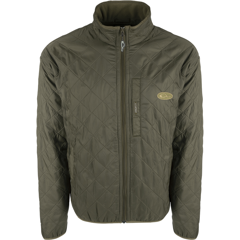 A Delta Fleece-Lined Quilted Jacket with quilted design and micro-fleece lining. Features Magnattach™ pocket and slash pockets with fleece lining. Perfect for casual or field wear.