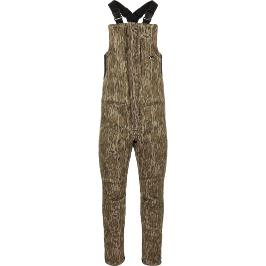 MST Ultimate Wader Bib: Brown overalls with straps, Sherpa-lined pockets, 4-way stretch, gusseted crotch, articulated knees, zippered security pockets.