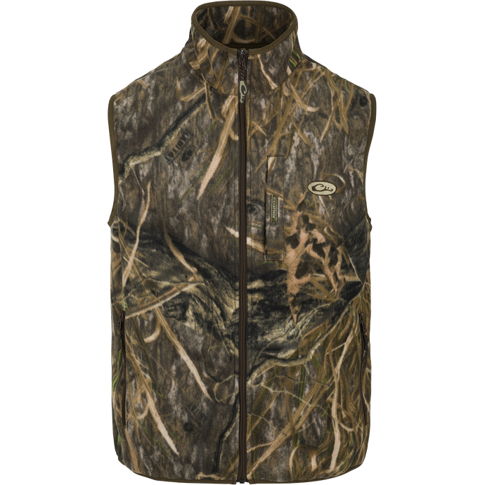 MST Camo Camp Fleece Vest - Lightweight, breathable poly-fleece vest with moisture-wicking properties. Features anti-pill treatment, Magnattach™ pocket, and zippered hand warmer pockets. Ideal for layering under Drake outerwear or for Spring/Fall outfits.
