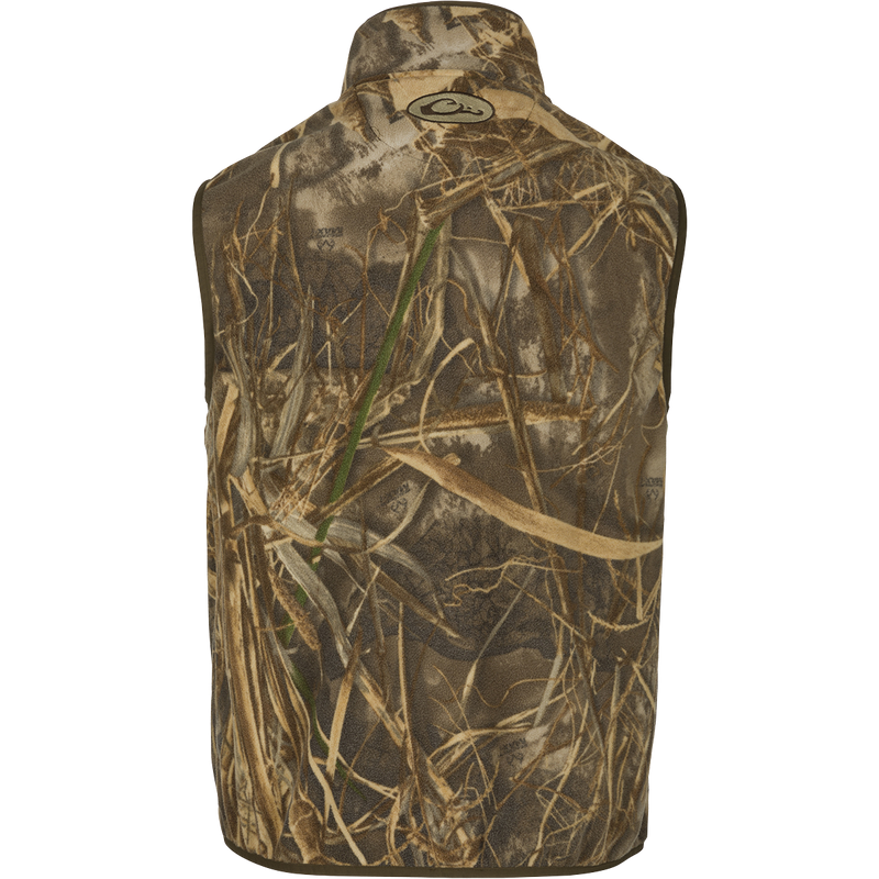 MST Camo Camp Fleece Vest - A vest with a camouflage pattern, perfect for layering under your favorite Drake outerwear. Made of lightweight poly-fleece, it's highly breathable and moisture-wicking. Ideal for Spring or Fall outfits.