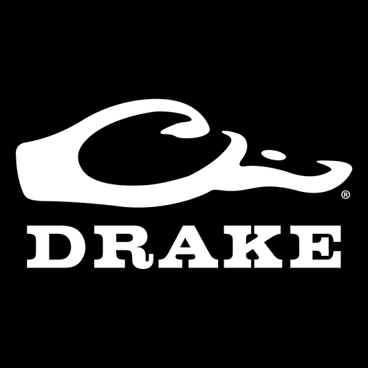 Drake Large Window Decal featuring the recognizable Drake logo. Outdoor die-cut vinyl, 27.75" wide x 13.5" tall. Perfect for hunting enthusiasts.
