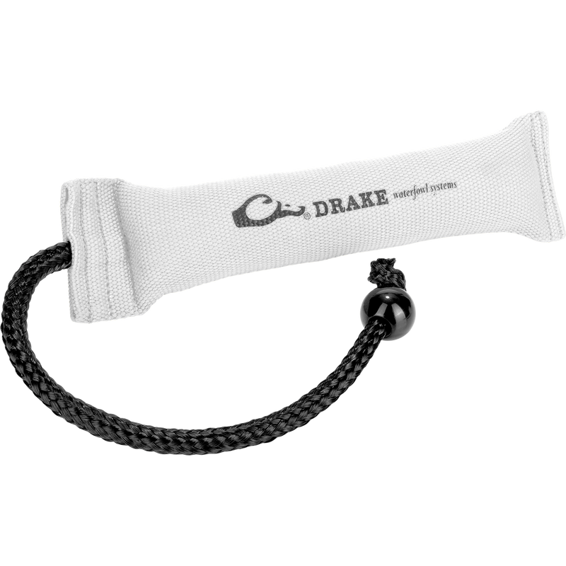 White Medium Firehose Bumper with molded ball and cork filling for durability and easy throwing. Perfect for visual and scent training.