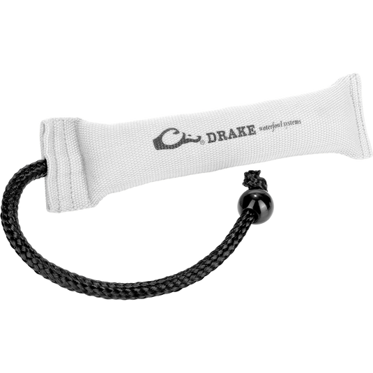 White Medium Firehose Bumper with molded ball and cork filling for durability and easy throwing. Perfect for visual and scent training.