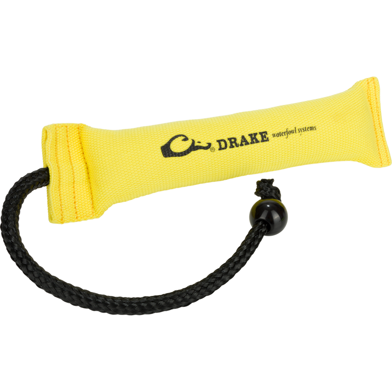 Yellow Medium Firehose Bumper with molded ball and cork filling for durability and easy throwing. Perfect for visual and scent training.