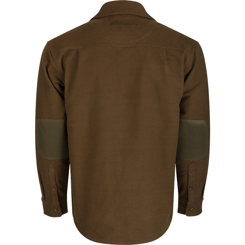 McAlister Windproof Moleskin Jac-Shirt: Brown shirt with patches, oversized fit, 4-way stretch, and two pockets. Stay warm and protected.