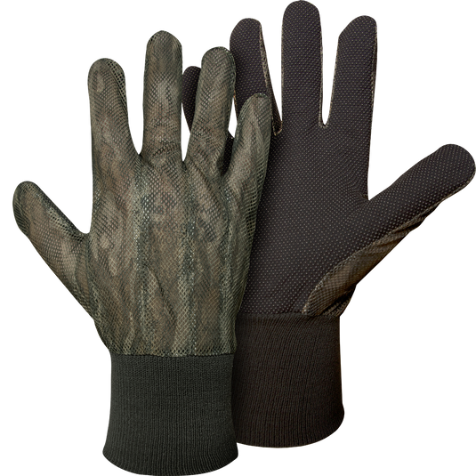 Mesh-Back Gloves with camouflage mesh backing and rubberized grip palm for maximum breathability, ventilation, and a sure grip.
