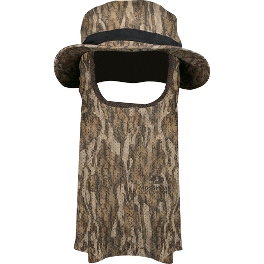A waterproof/breathable Big Bob Boonie Hat with a built-in face mask, perfect for turkey hunting. Adjustable drawstring and 2" brim.