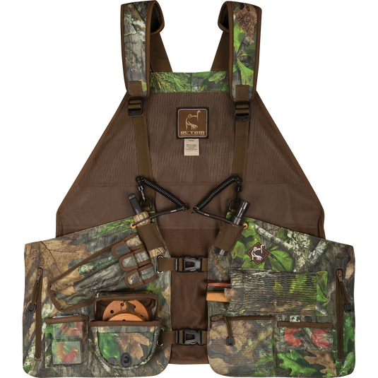 Time & Motion™ Easy-Rider Turkey Vest: Lightweight, functional hunting accessory with adjustable straps, back pad, and padded seat cushion. Features include call pouches, storage pockets, flashlight pocket, and game bag. Neoprene shoulder straps for comfort.