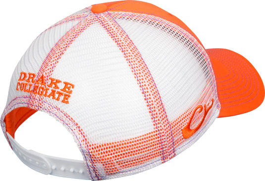 Clemson Mesh Back Cap with raised team logo on front. Adjustable sizing. Cotton/mesh construction. Semi-structured mesh-back panels, lightly structured front panels. Snap back closure.