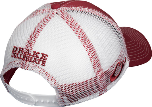 Mississippi State Mesh Back Cap with solid color front panels and breathable mesh back. Stretch-fit design with team logo embroidery. Cotton/mesh construction. Semi-structured mesh-back panels and lightly structured front panels. Snap back closure.