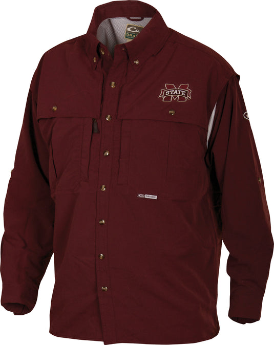 Mississippi State Wingshooter's Shirt L/S - A breathable, quick-drying shirt with front and back ventilation. Features oversized chest pockets, a zippered pocket, and a Magnattach pocket.