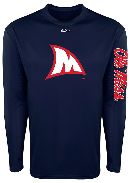 Ole Miss L/S Performance Shirt: A long-sleeved active shirt with a logo on the front and breathable mesh on the back and underarms for all-day sun protection and comfort.
