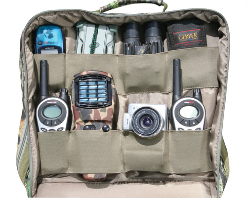 Ol' Tom Treasure Chest, a bag with a variety of electronics, perfect for turkey season. Keep all calls and tools organized with over 90 custom compartments on 7 separate walls. Ideal for trips or post-season storage.