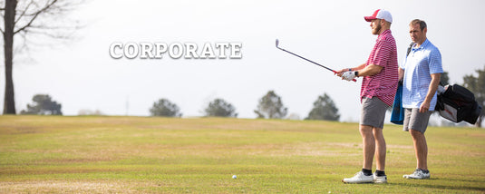 A person swinging a golf club with a man holding a golf club, a close-up of a bag, and a man in a striped shirt.
