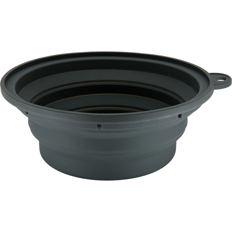 Team Gun Dog Insulated Stainless Steel Dog Bowl with Lid featuring a collapsible silicone funnel lid, nonslip rubber bottom, and 7-cup capacity for convenient pet feeding.