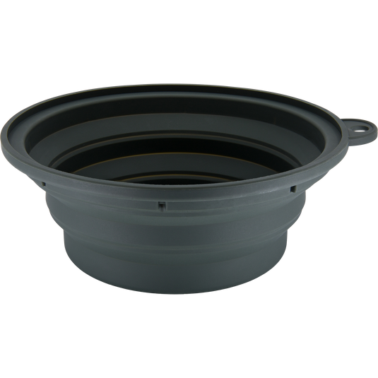 Team Gun Dog Insulated Stainless Steel Dog Bowl with Lid featuring a collapsible silicone funnel lid, nonslip rubber bottom, and 7-cup capacity for convenient pet feeding.