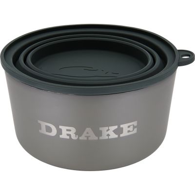 Team Gun Dog Insulated Stainless Steel Dog Bowl with Lid, featuring a durable 304 stainless steel body, collapsible silicone lid, and nonslip rubber bottom, ideal for travel or camping.