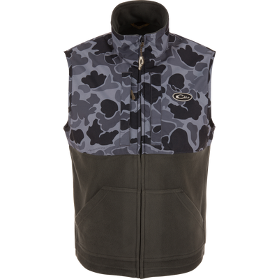 MST Eqwader Vest close-up showcasing waterproof shoulders, breathable fleece lower torso, and convenient chest pockets for hunting essentials.