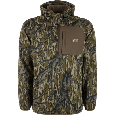 MST Endurance Quarter Zip Jacket with Hood on display, featuring a high collar, zippered pockets, and adjustable hood, ideal for active hunting and outdoor pursuits.