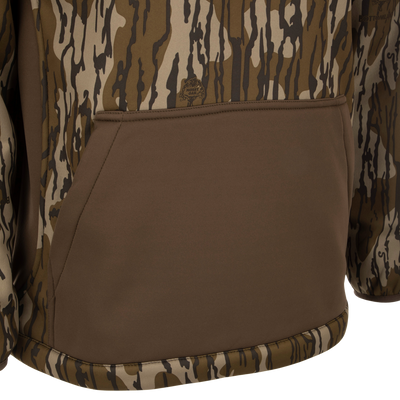 MST Endurance Hoodie With Kangaroo Pouch featuring camouflage fabric, vertical Magnattach™ chest pocket, and adjustable fleece-lined hood.