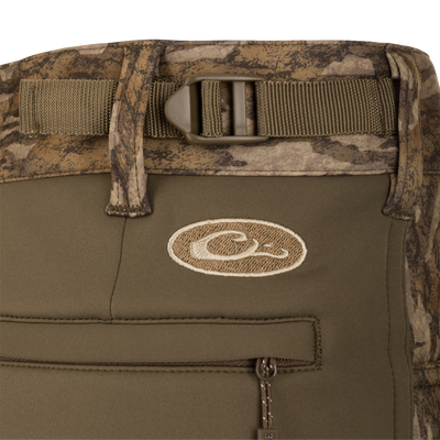 Close-up of the Endurance Jean Cut Wader Pant, showcasing the belt, zipper, and adjustable waist features designed for hunting comfort and protection.