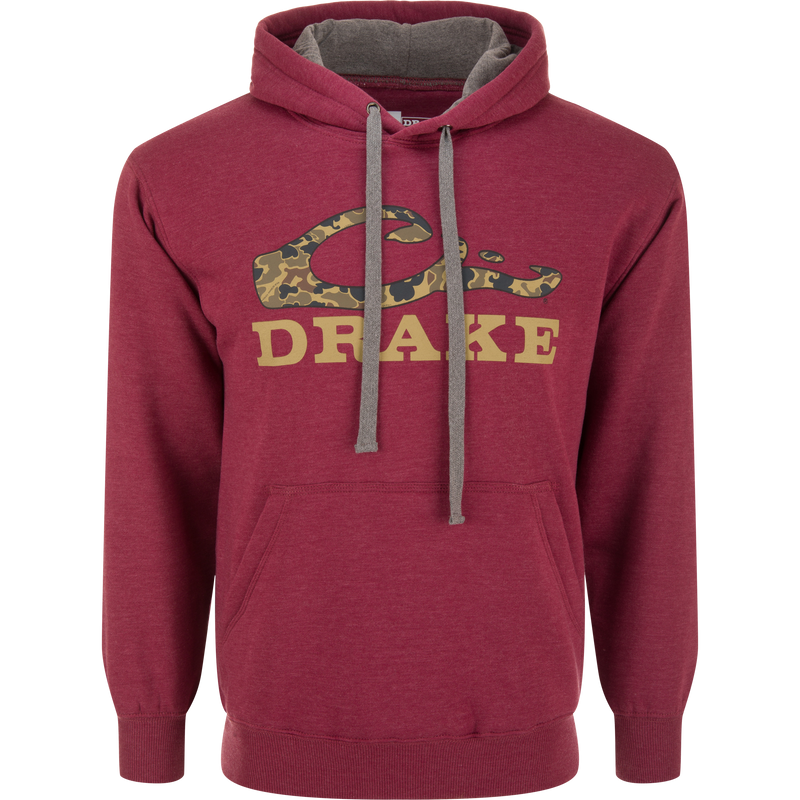 Old School Logo Hoodie featuring DRAKE graphic, drawstring hood, kangaroo pocket, ribbed cuffs, ideal for outdoor adventures with comfort and durability.