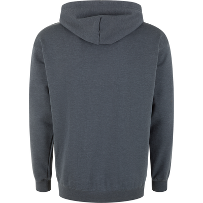 The Drake Duck Life Hoodie by Lifestyle is shown from the back, featuring plain dark gray cotton polyester fabric, long sleeves, and ribbed cuffs and hem against a white background.