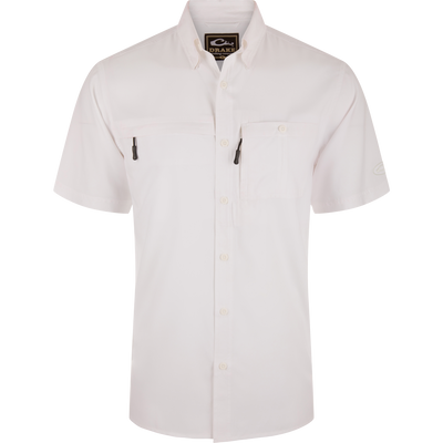 8-Shot Flyweight Shirt with hidden zippers, vented cape back, and split tail hem, showcasing technical features for optimal hunting performance.