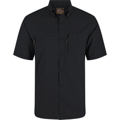 8-Shot Flyweight Shirt with button-down collar, vented cape back, and chest pockets; ideal for hunting with moisture-wicking and UPF30 sun protection features.