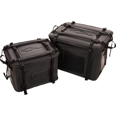 HND Carry All Collapsible Storage Bag, rugged black containers with waterproof design, secure buckles, and zippered front panel, ideal for transporting gear in harsh conditions.